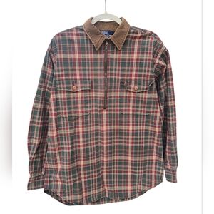 Polo Ralph Lauren VTG PopOver Western Series Plaid 1/2 Zip Corduroy Collar Shirt